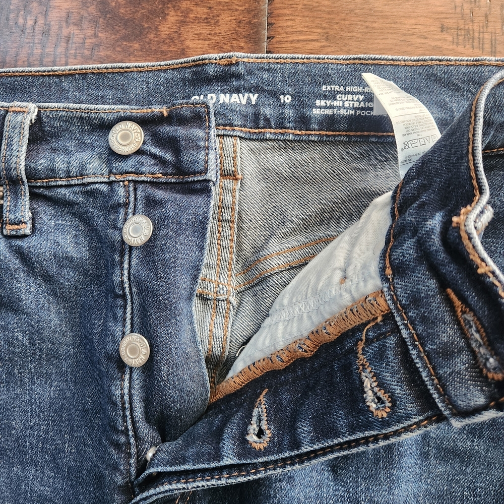 Old Navy Dark Wash Curvy Sky High Straight Secret‎ Slim Pockets Jean Normcore 10 - Picture 4 of 9